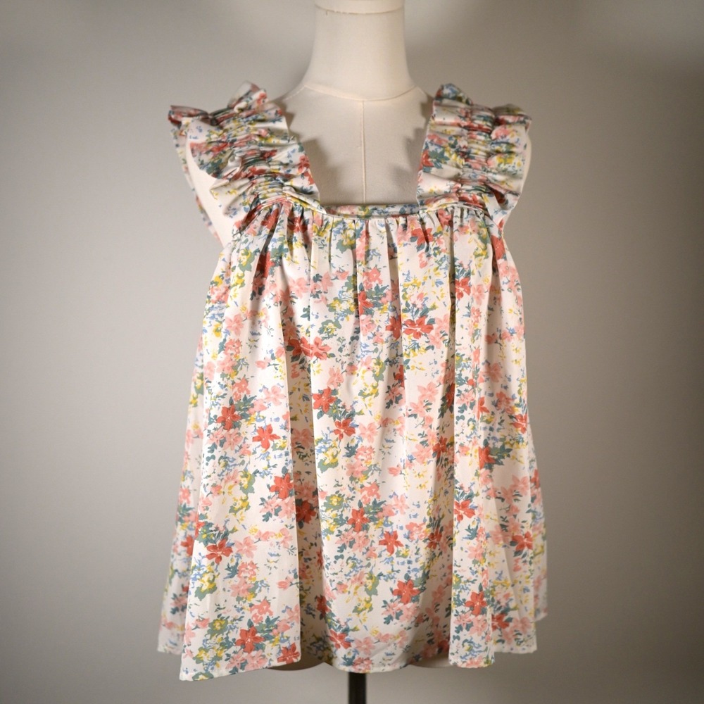 Entro Floral Ruffle Babydoll Top S Multicolor T15468 Cottagecore Romantic